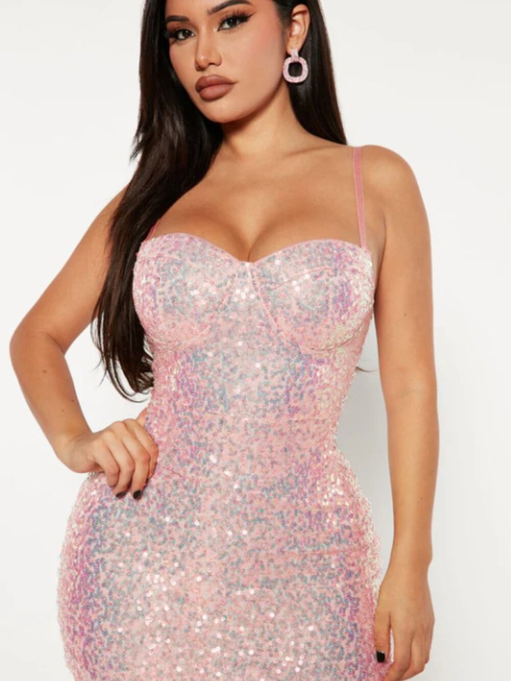 Pink Sequin Pink Mini Dress - Small